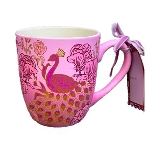 NWT ⚜️💖⚜️ Dwell Studios Gorgeous Peacock Mug Light Pink And Magenta With Gold